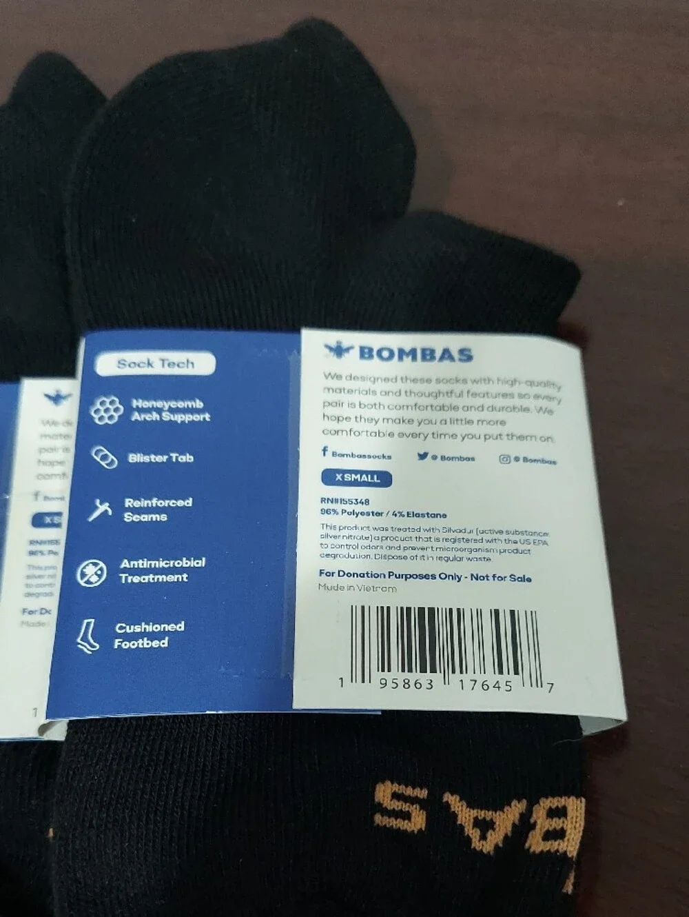 ❤️ Bombas No-Show XS Athletic Socks in Black (3-Pack)